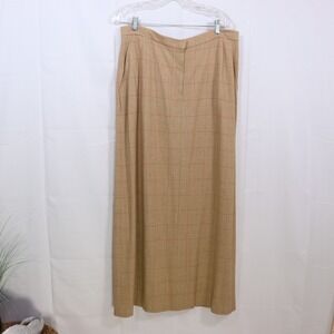 Gianfranco‎ Ferre FORMA Maxi Skirt 16 Beige Womens Wool Blend Plaid Pencil